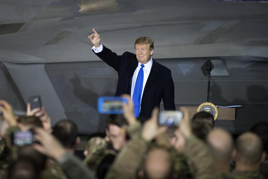 President Donald Trump speaks to service members at Joint Base Elmendorf-Richardson, Alaska, Feb. 28, 2019. Donald Trump